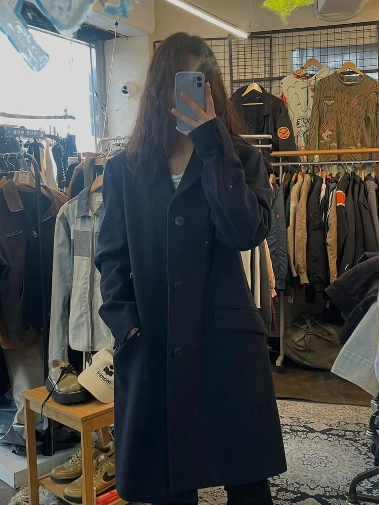 라지 띠어리 올드 남자 롱 코트 자켓 네이비 결혼하객룩 2