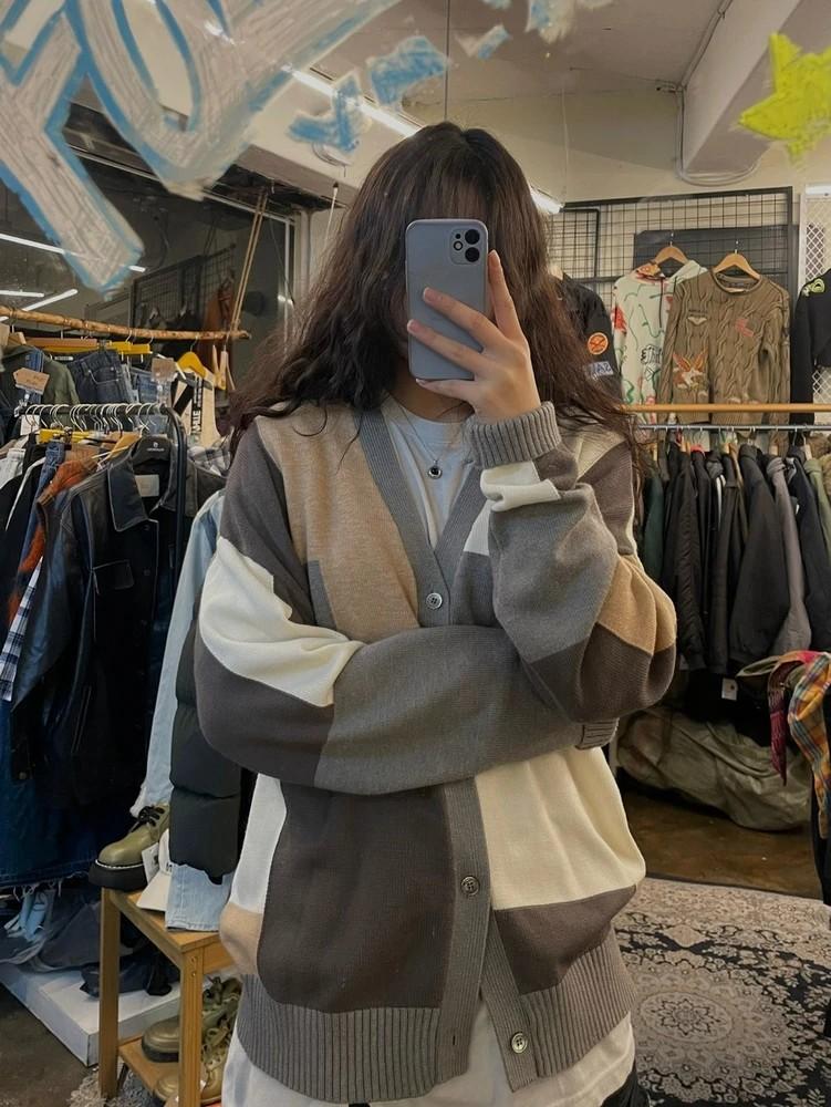 2XL ARCATO 컬러블록 오버핏 가디건 빈티지룩 2