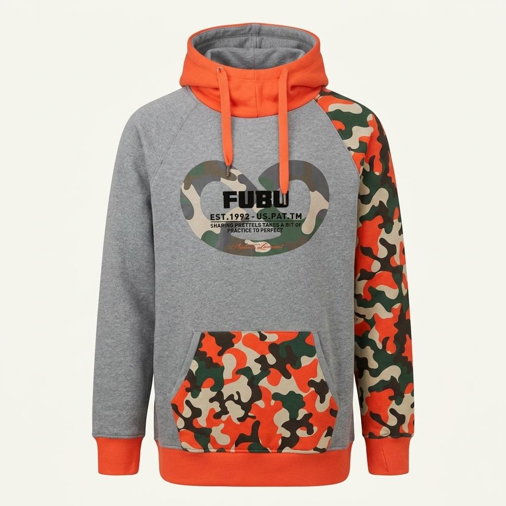 XL FUBU 후부 오렌지 카모 후드티 1