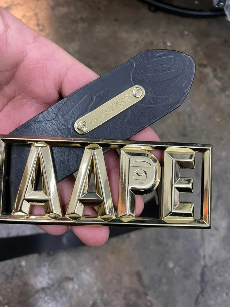 A BATHING APE AAPE 에이프 소가죽 레더 메탈버클 벨트 스크레치존재 9