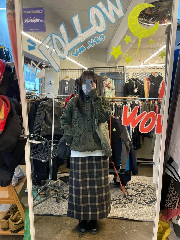 3xl 여자 겨울 체크 롱 스커트 2