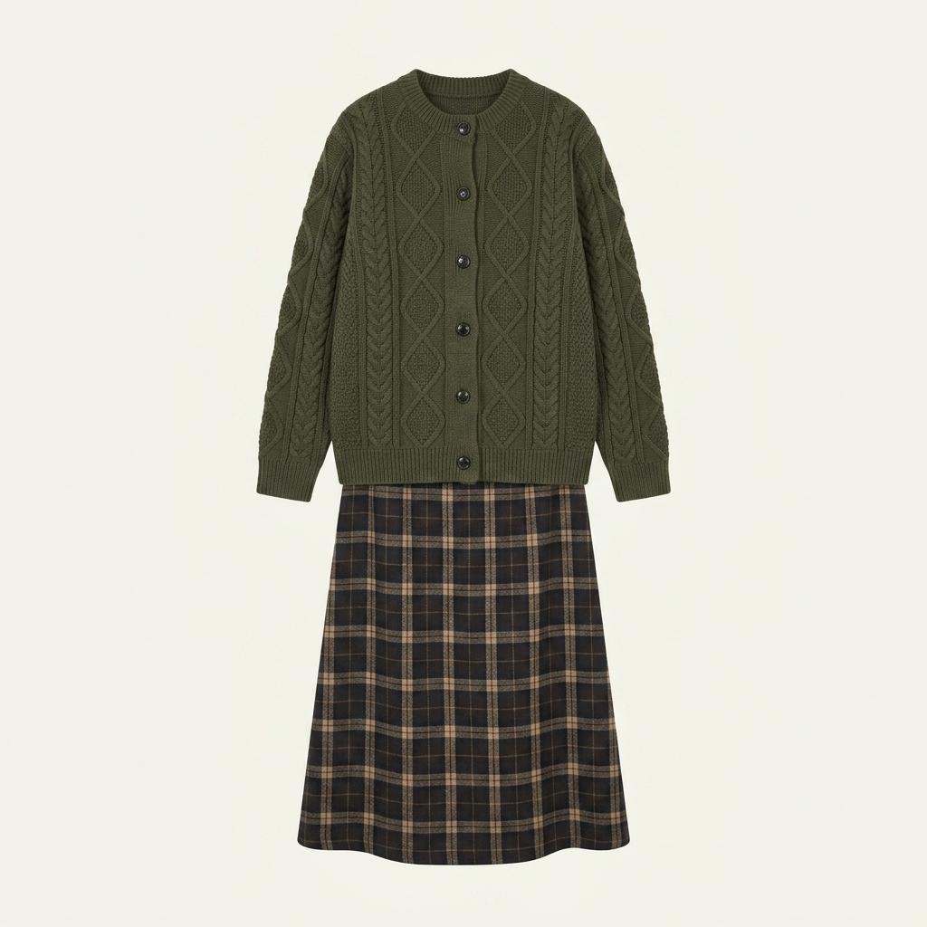 3xl 여자 겨울 체크 롱 스커트 1