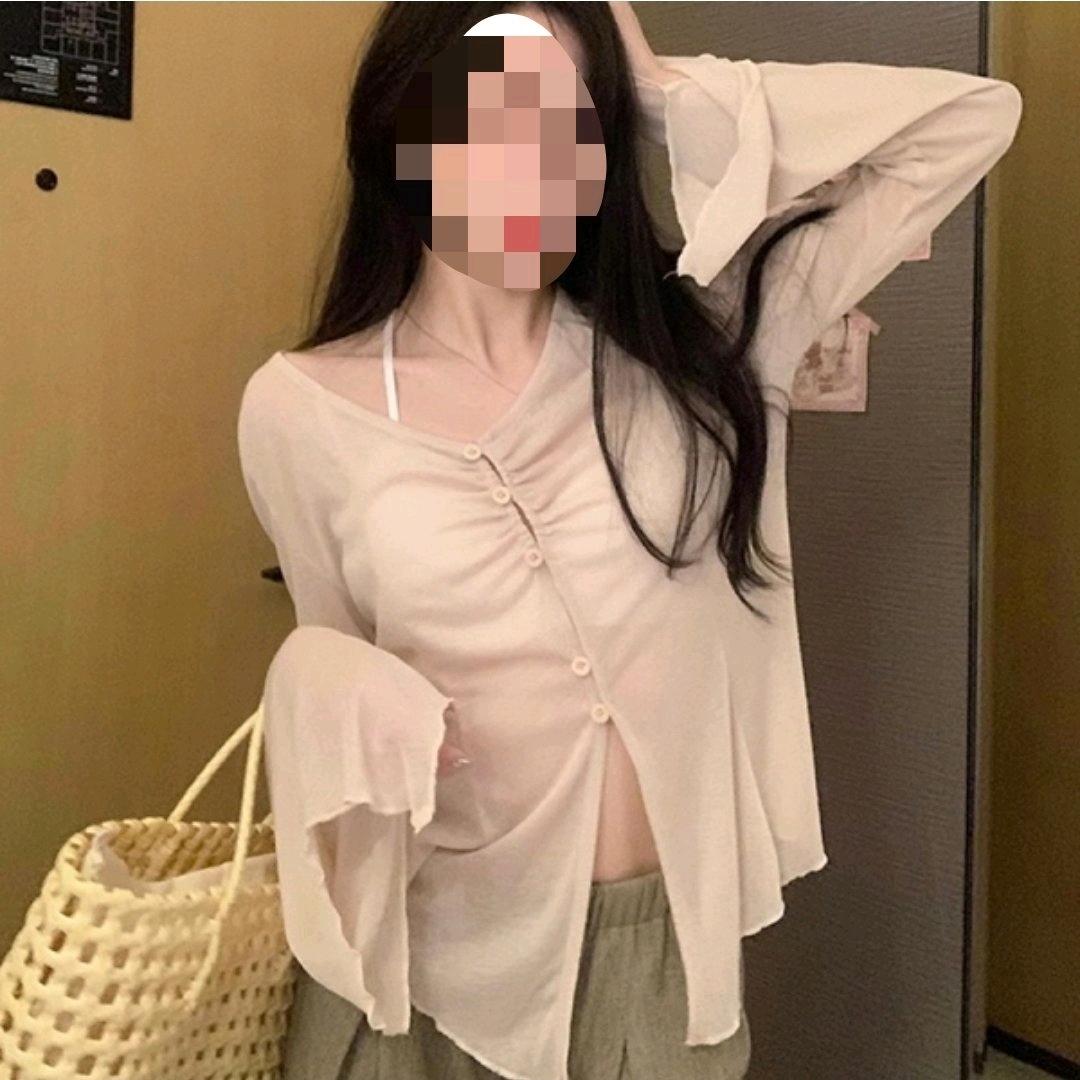 플레어 소매 셔링 가디건/티셔츠 3