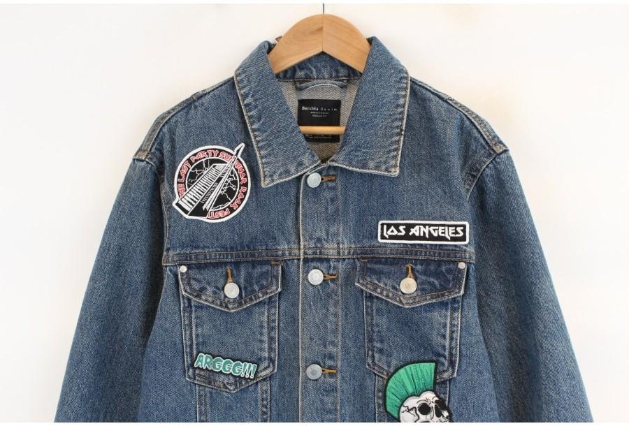 (80% 할인) Bershka Denim vintage patch denim jacket 4