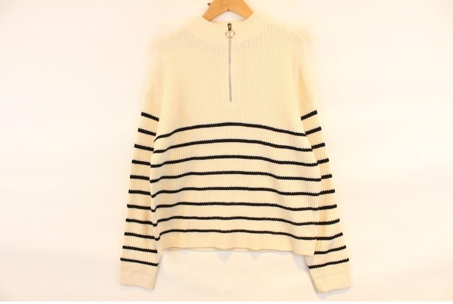 (90% 할인) SHEIN Acryl poly stripe pattern zipup kni 2