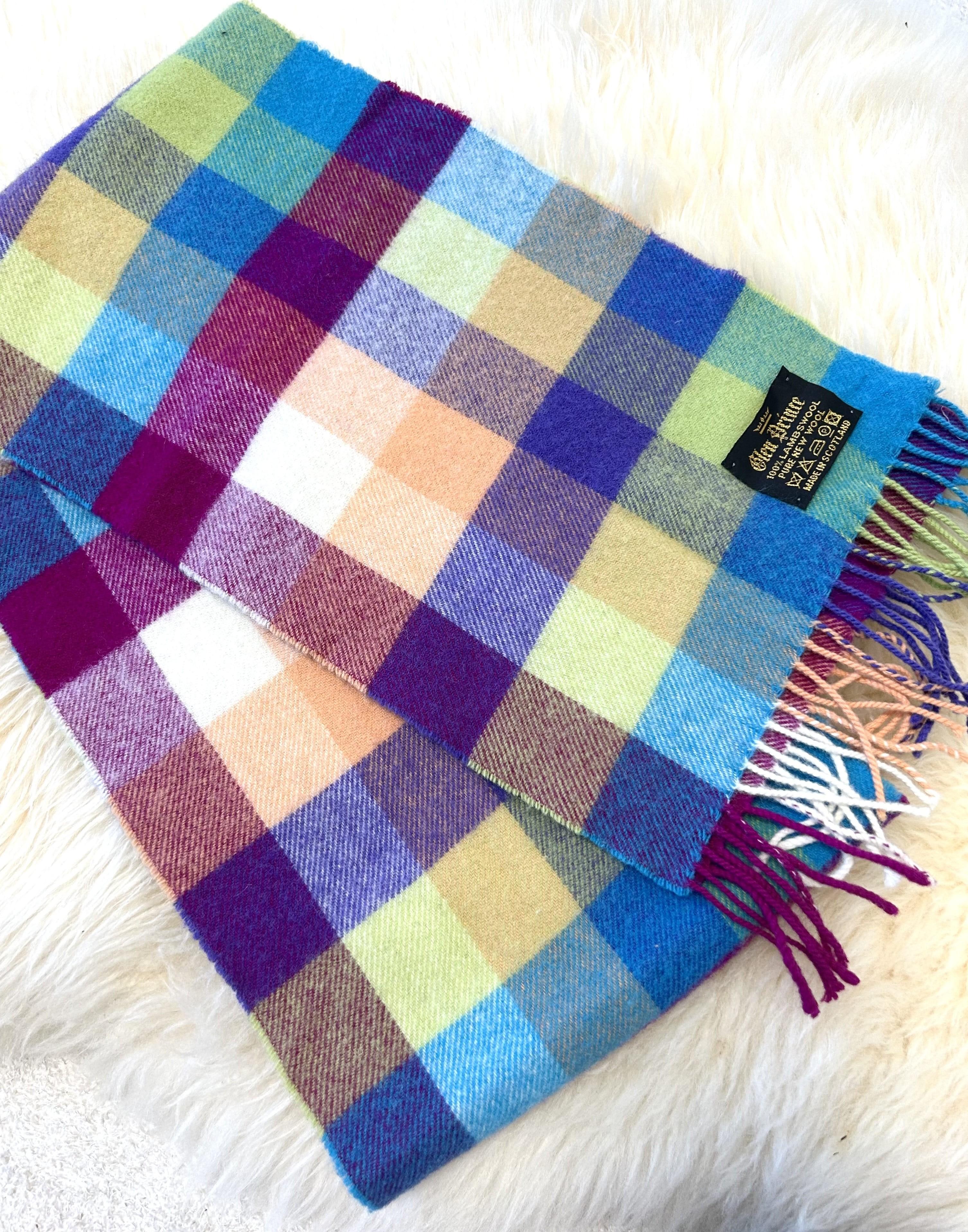 Glen Prince wool100% color check muffler [MADE IN 2