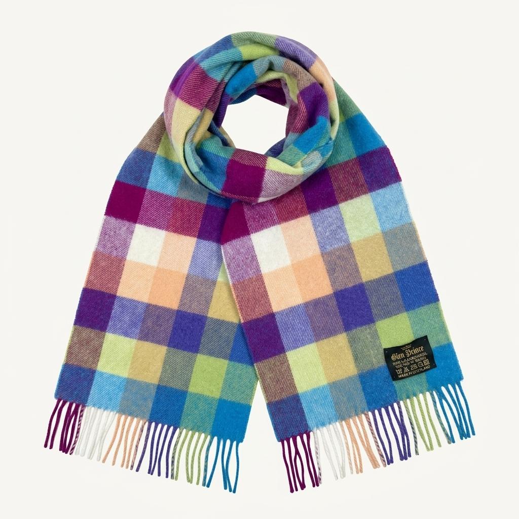 Glen Prince wool100% color check muffler [MADE IN 1
