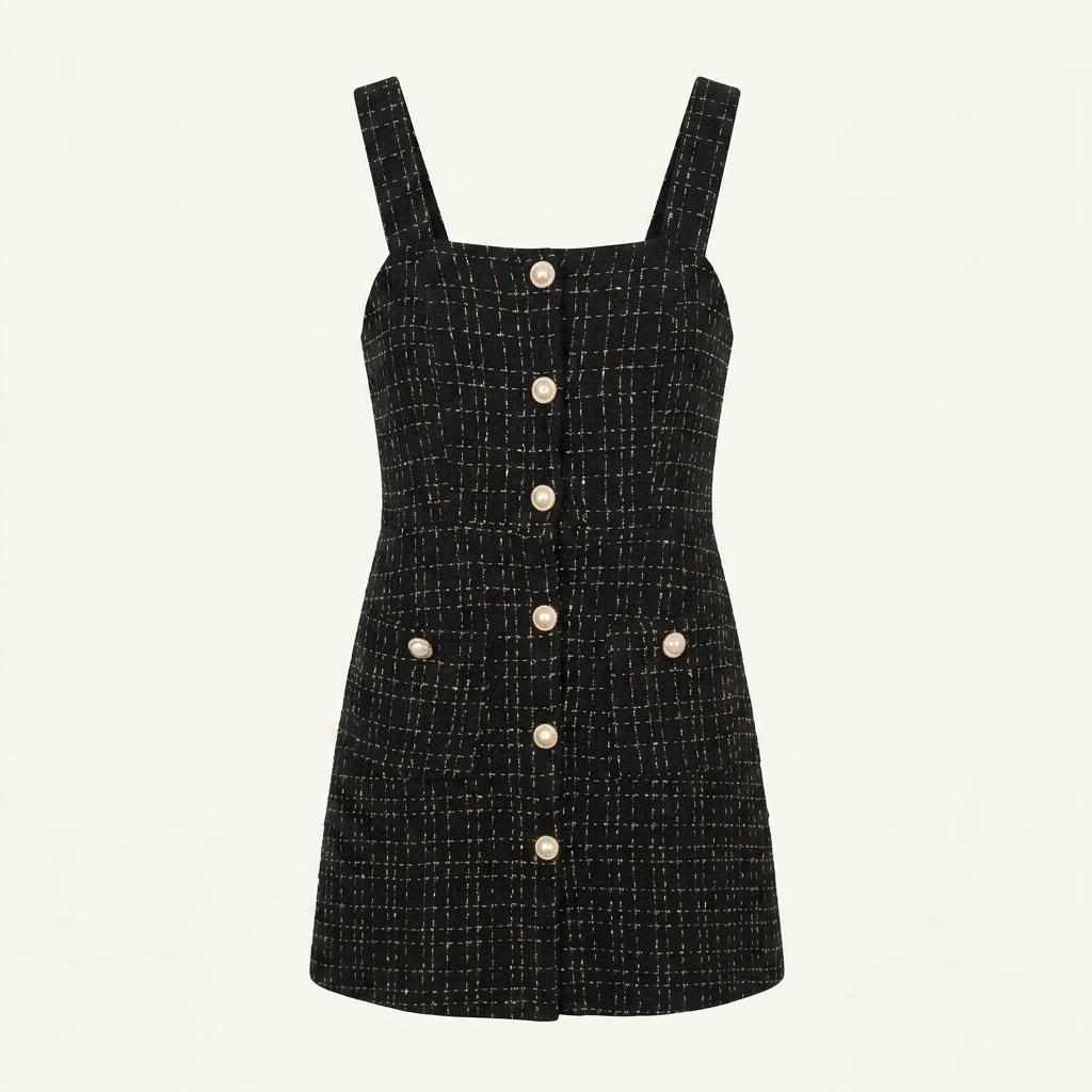 (89% 할인) SHEIN vintage gold button tweed onepiece 1