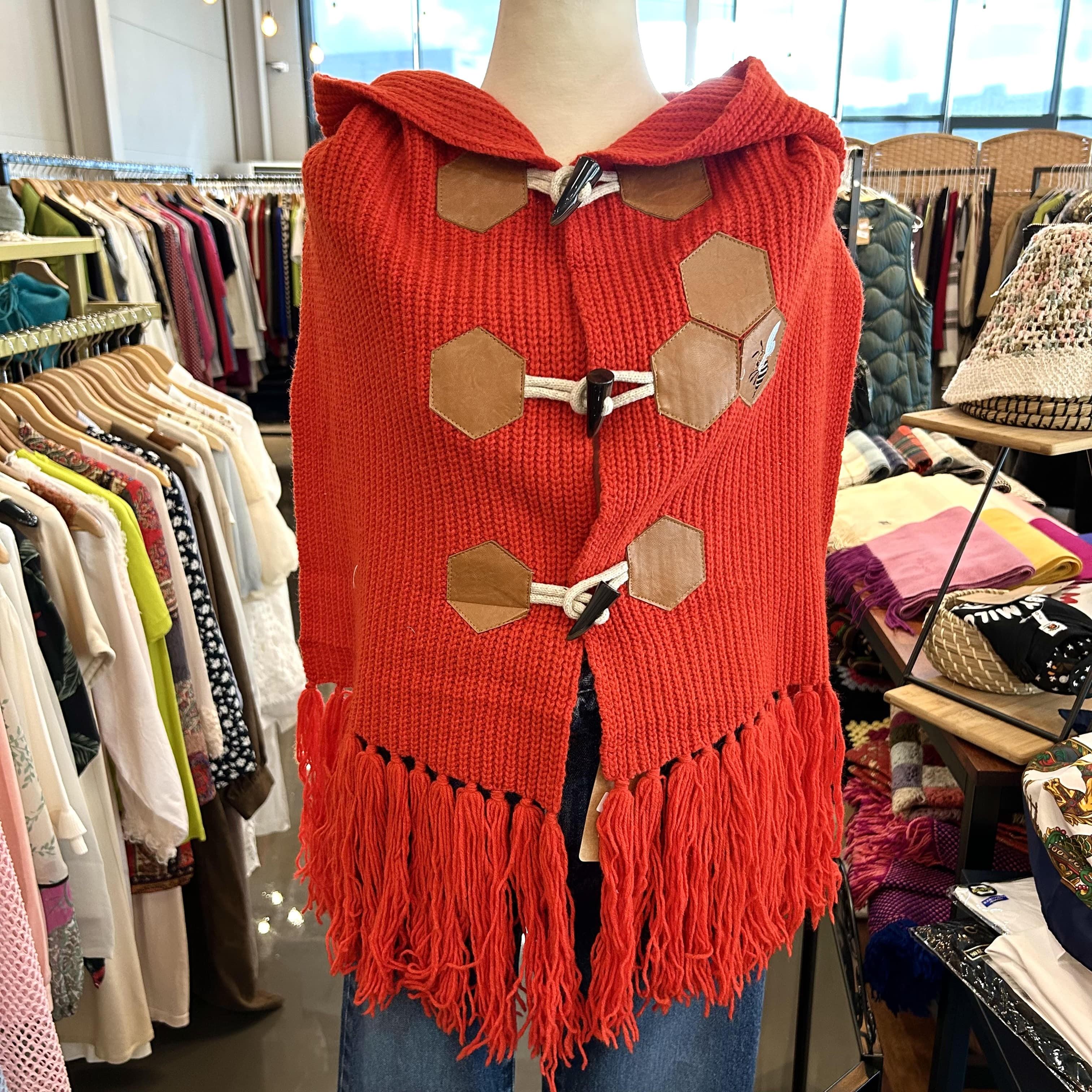 Ne-Net 네-넷 wool80% red duffle hood shawl 2