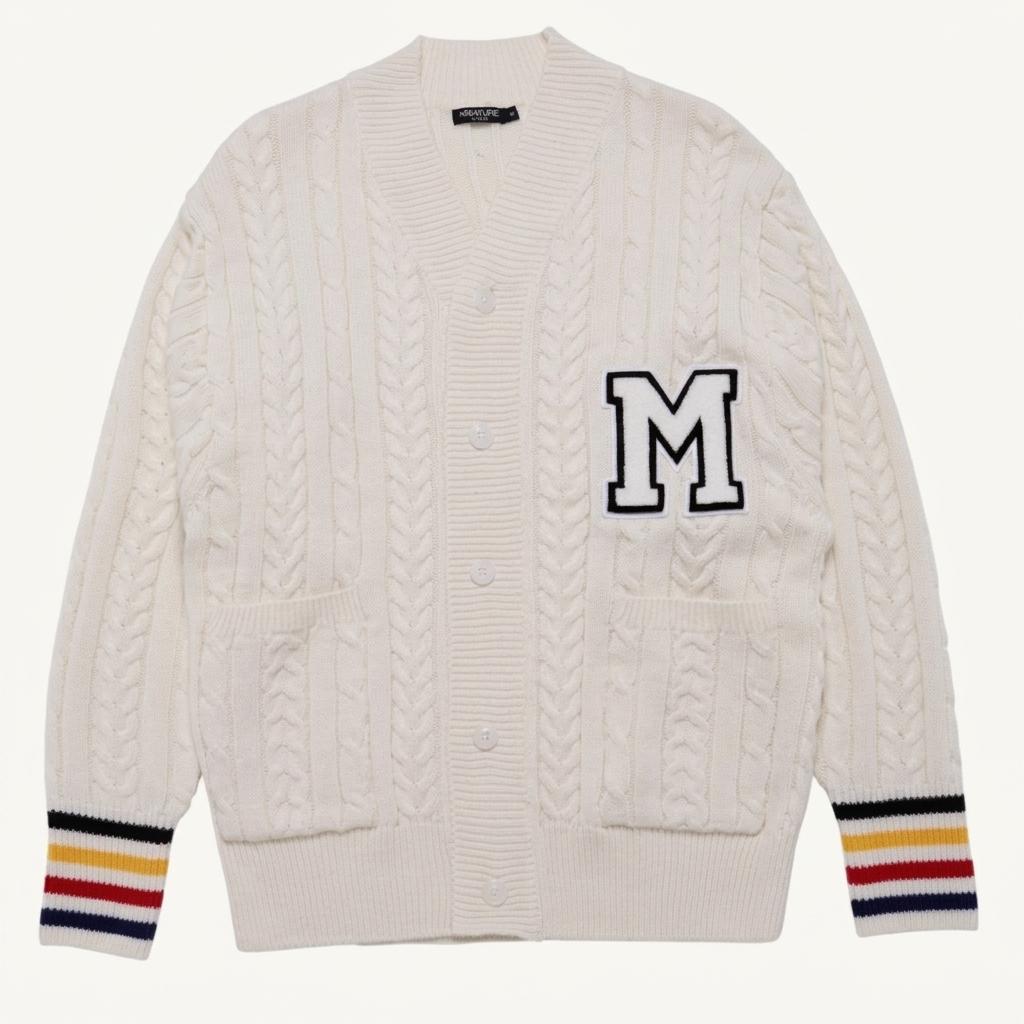 문수권세컨 가디건 COLORED CUFF M PATCH CARDIGAN WHITE 1