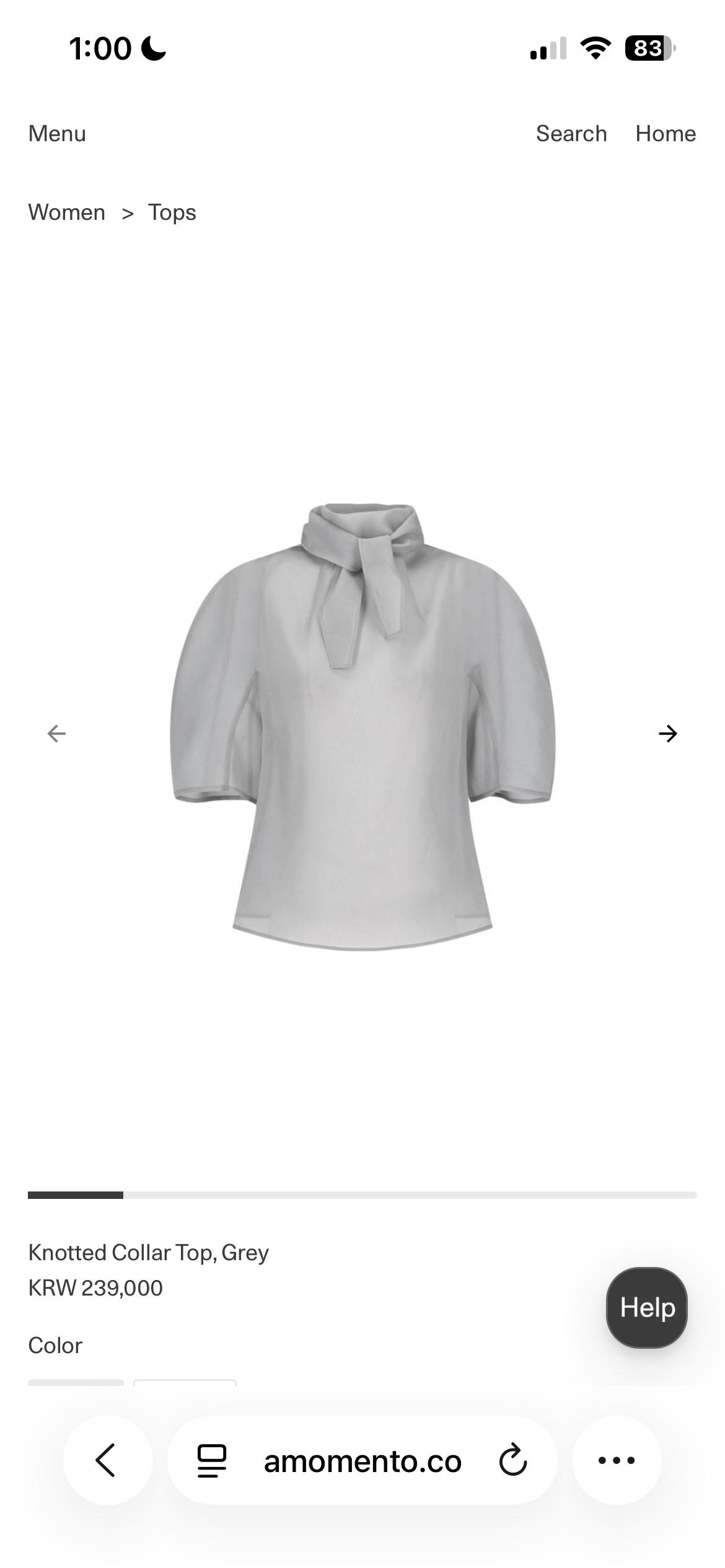 아모멘토 시스루 블라우스 knotted collar top grey 차정원 착용 6