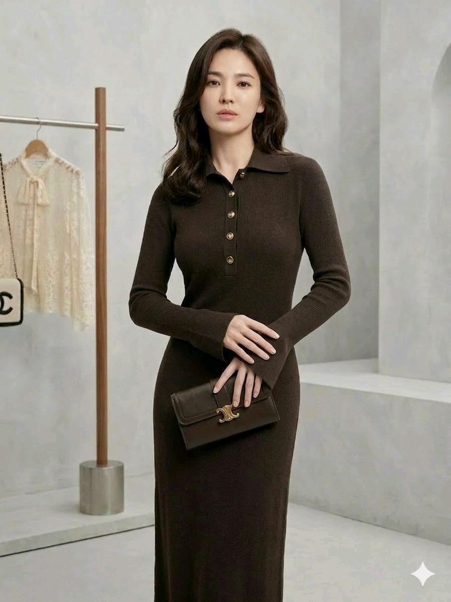 MICHAA미샤  시그니처 골드 버튼 니트  원피스 2