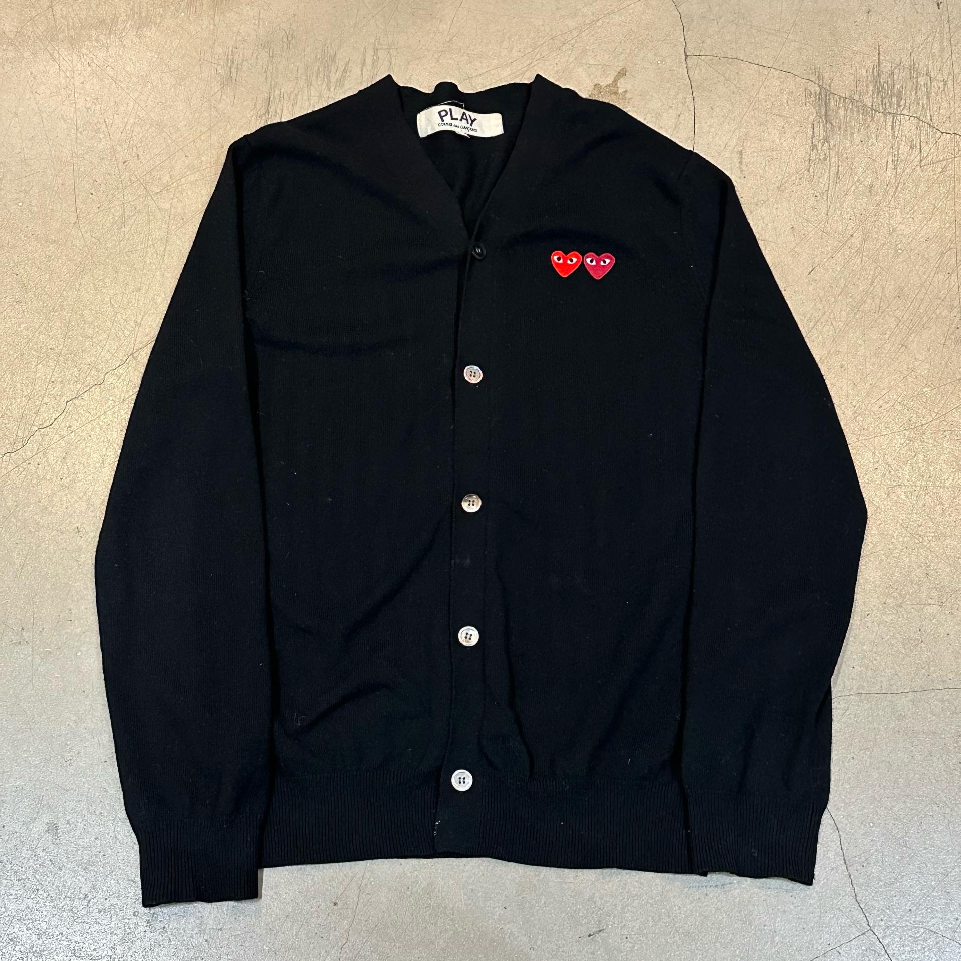 XL 꼼데가르송 더블하트와펜 블랙 울 가디건 3