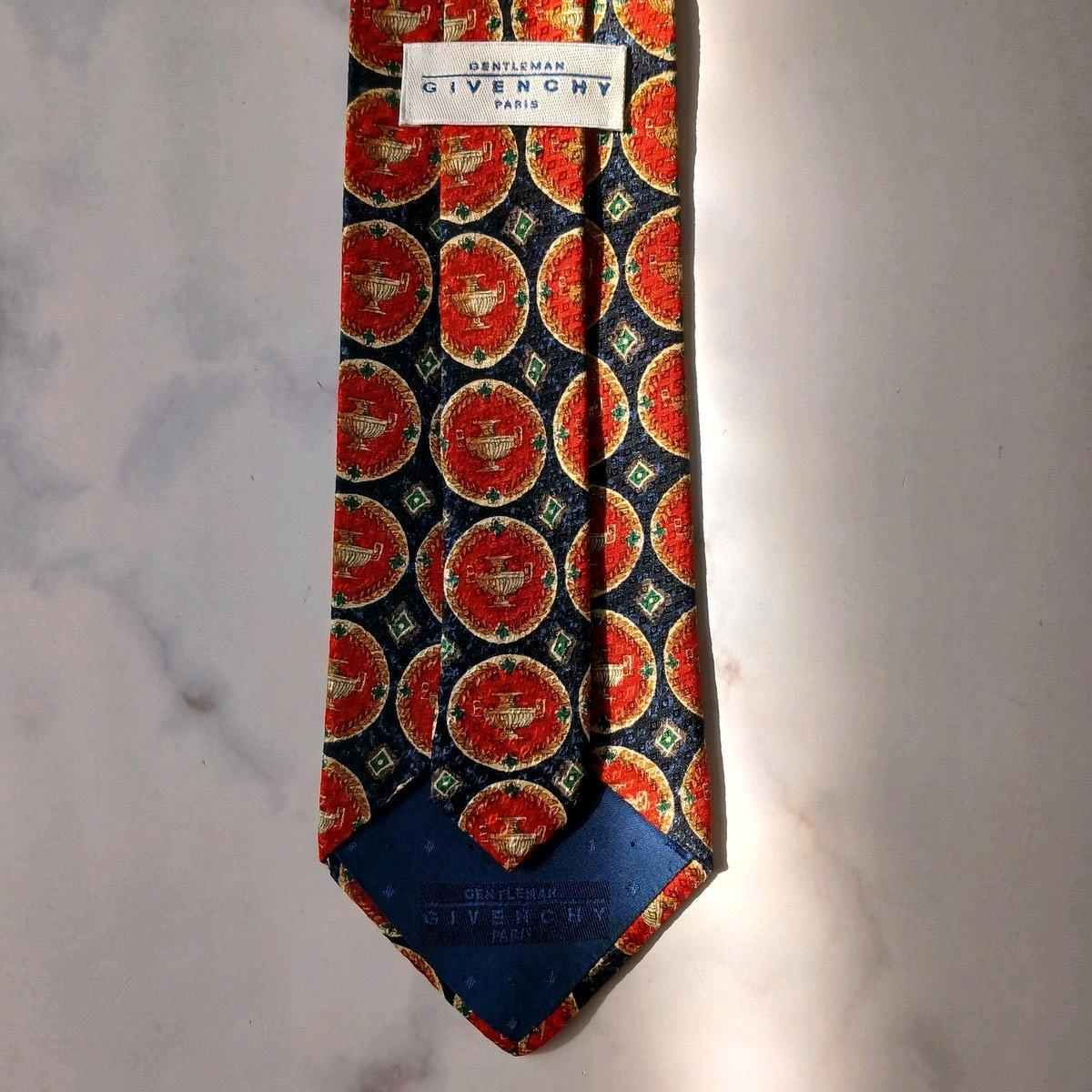 지방시 실크 네이비 메달리온 패턴 넥타이 9.8cm B등급 E744 6