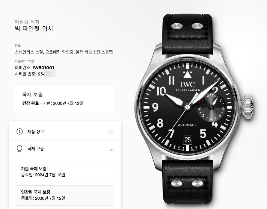 IWC 빅 파일럿 워치 46미리 IW501001 파워리저브 7DAYS 남자 스틸 가죽 6