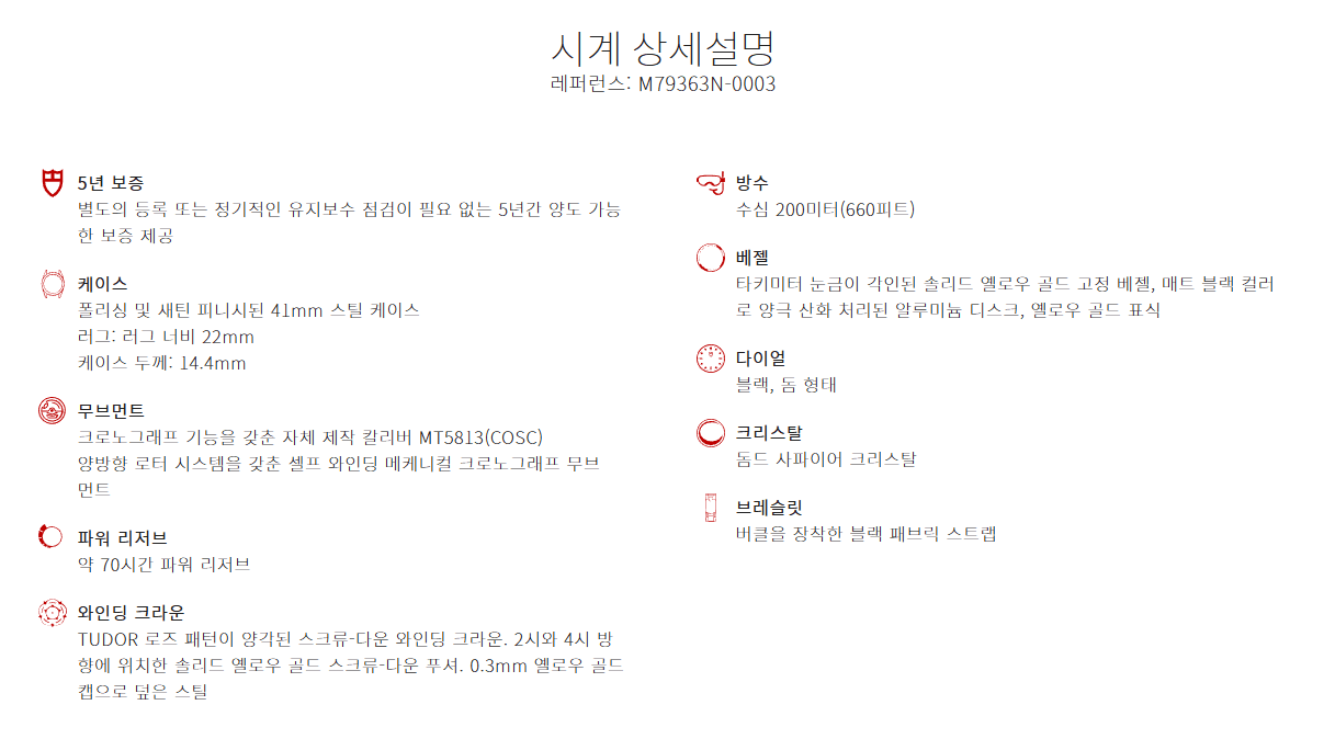 튜더 블랙베이 크로노 S&G 콤비 시계 41 미사용 블랙 남자 시계 79363N 6