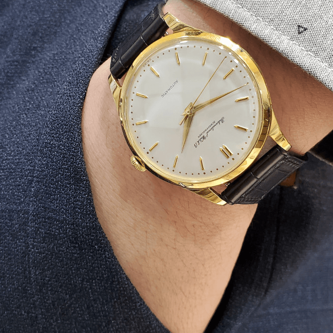 IWC 클래식 빈티지 칼라트라바 35미리 남자 금 가죽 시계 Cal.853 1959년 탄생 7