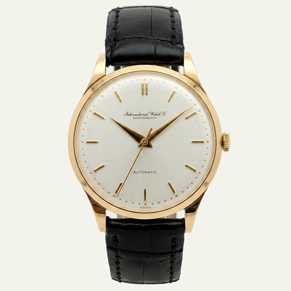 IWC 클래식 빈티지 칼라트라바 35미리 남자 금 가죽 시계 Cal.853 1959년 탄생 1