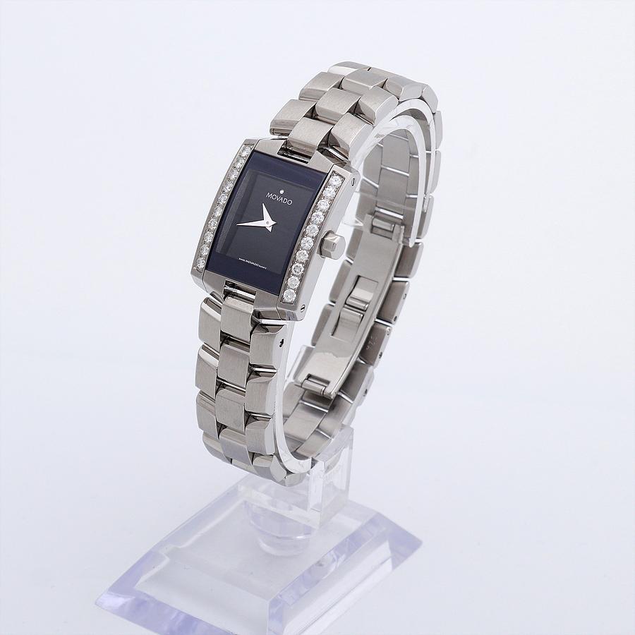 [부산중고명품] 모바도 엘리로 블랙 스틸 다이아몬드 여자 중고 시계 MOVADO 6