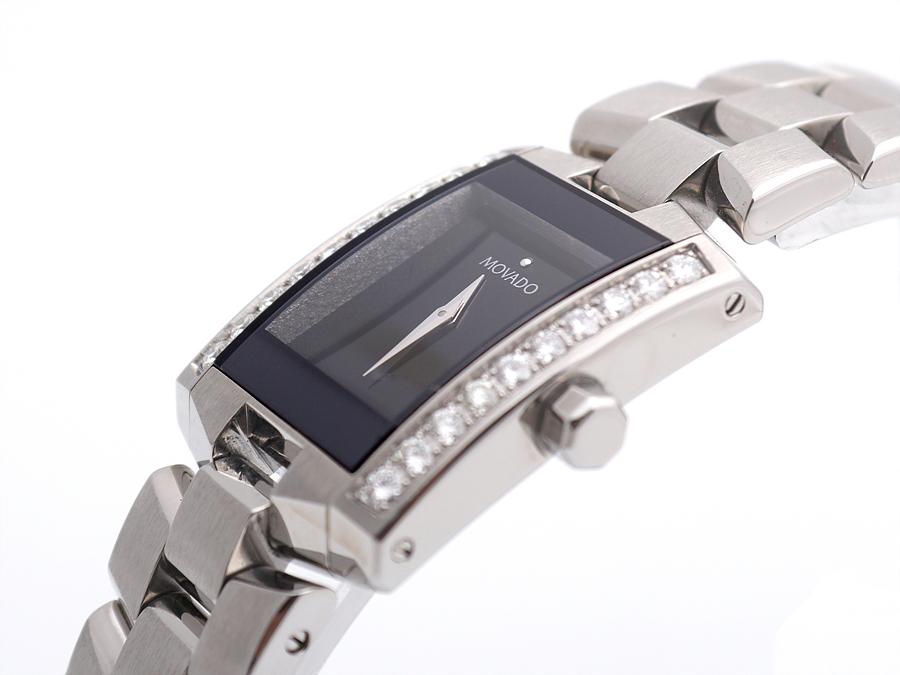 [부산중고명품] 모바도 엘리로 블랙 스틸 다이아몬드 여자 중고 시계 MOVADO 12