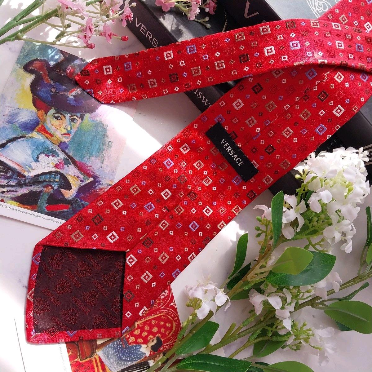 베르사체 실크 자카드 스퀘어 패턴 넥타이 9.2cm A+등급 K2264 6