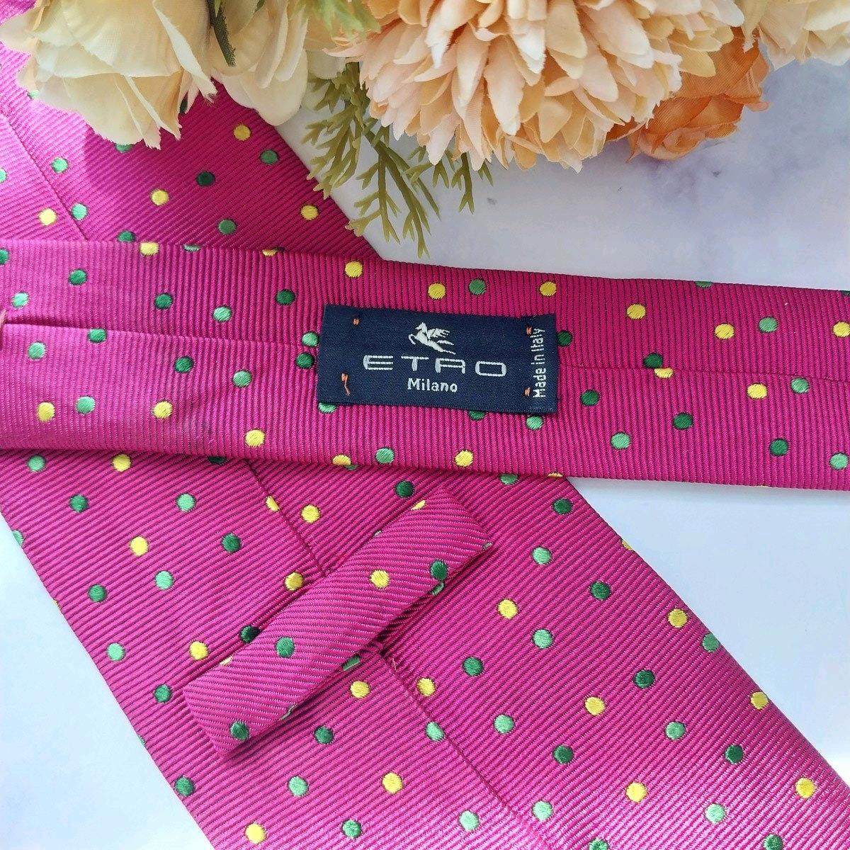 에트로 실크 핫핑크 도트 패턴 넥타이 9.9cm A+~A등급 K2300 10