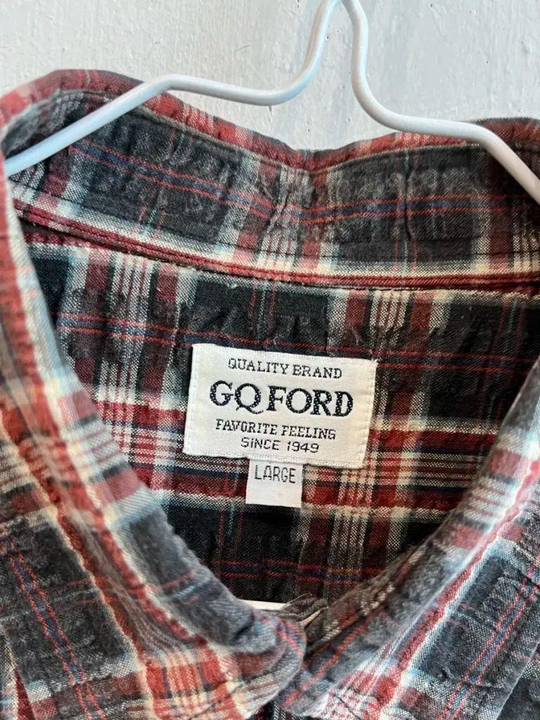 일본빈티지 GQ FORD 시어서커 체크 반팔 셔츠 L 4