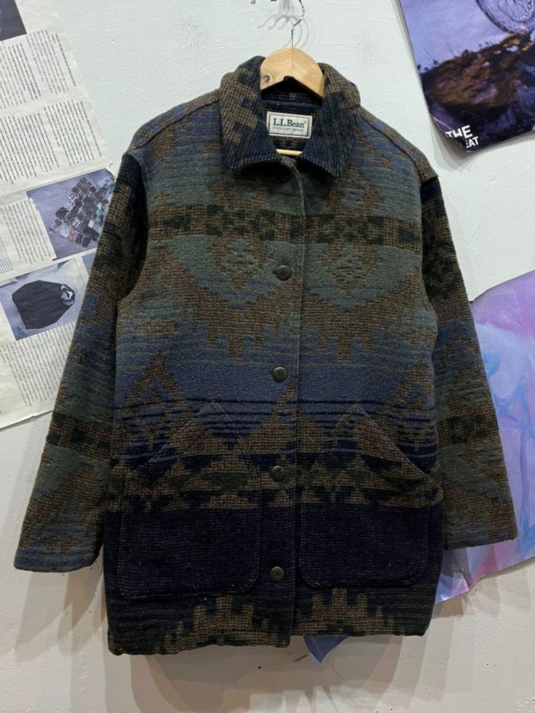 80-90s 엘엘빈 네이티브 아즈텍 블랭킷 울 코트 Made in USA 2