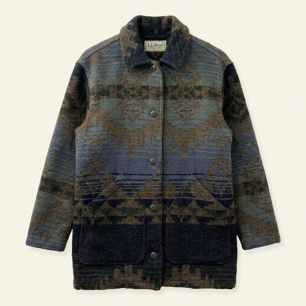 80-90s 엘엘빈 네이티브 아즈텍 블랭킷 울 코트 Made in USA 1