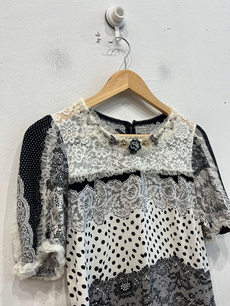 일본빈티지 ZIN KATO 도트 레이스 반팔 블라우스 3