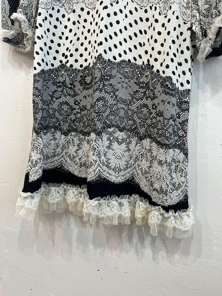 일본빈티지 ZIN KATO 도트 레이스 반팔 블라우스 4
