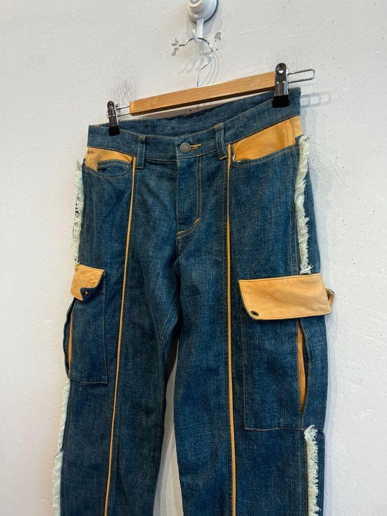 일본빈티지 Blue made 레더트리밍 프린지 데님팬츠 5
