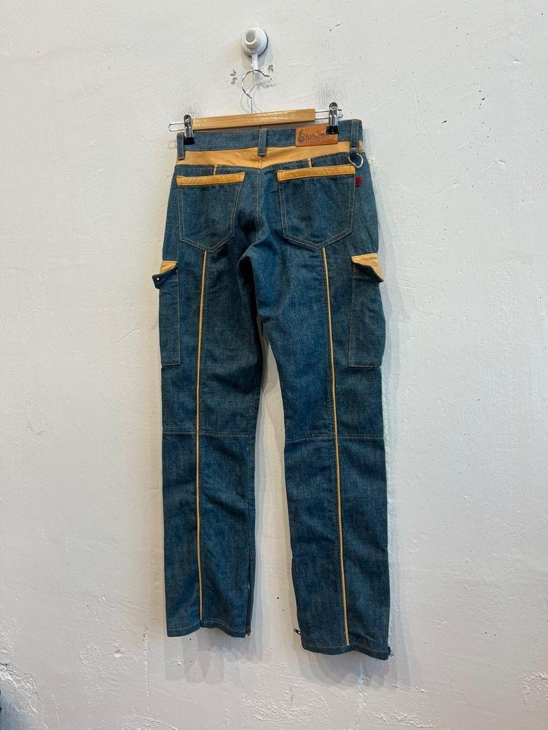 일본빈티지 Blue made 레더트리밍 프린지 데님팬츠 4