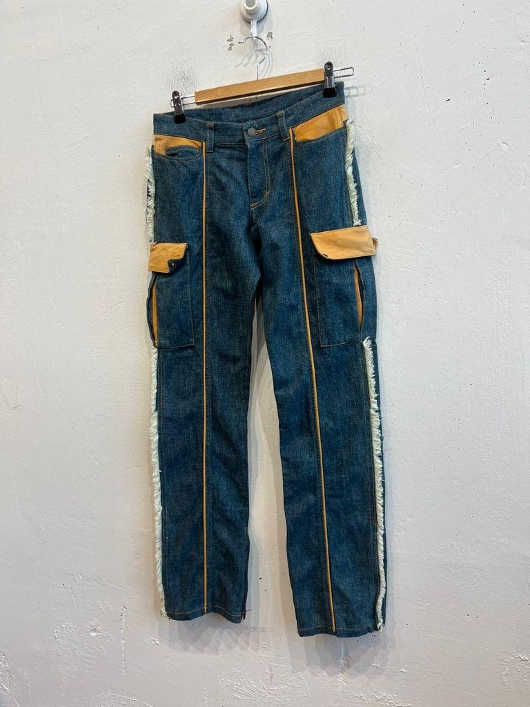 일본빈티지 Blue made 레더트리밍 프린지 데님팬츠 2