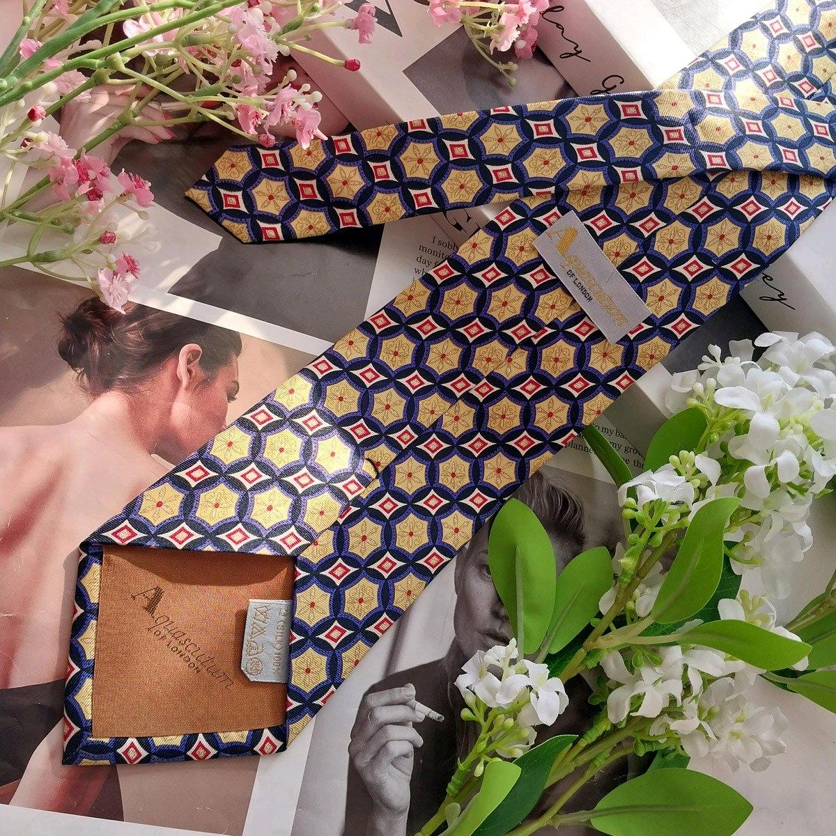 아쿠아스큐텀 실크 기하학 패턴 넥타이 9.2cm A+등급 K1947 5