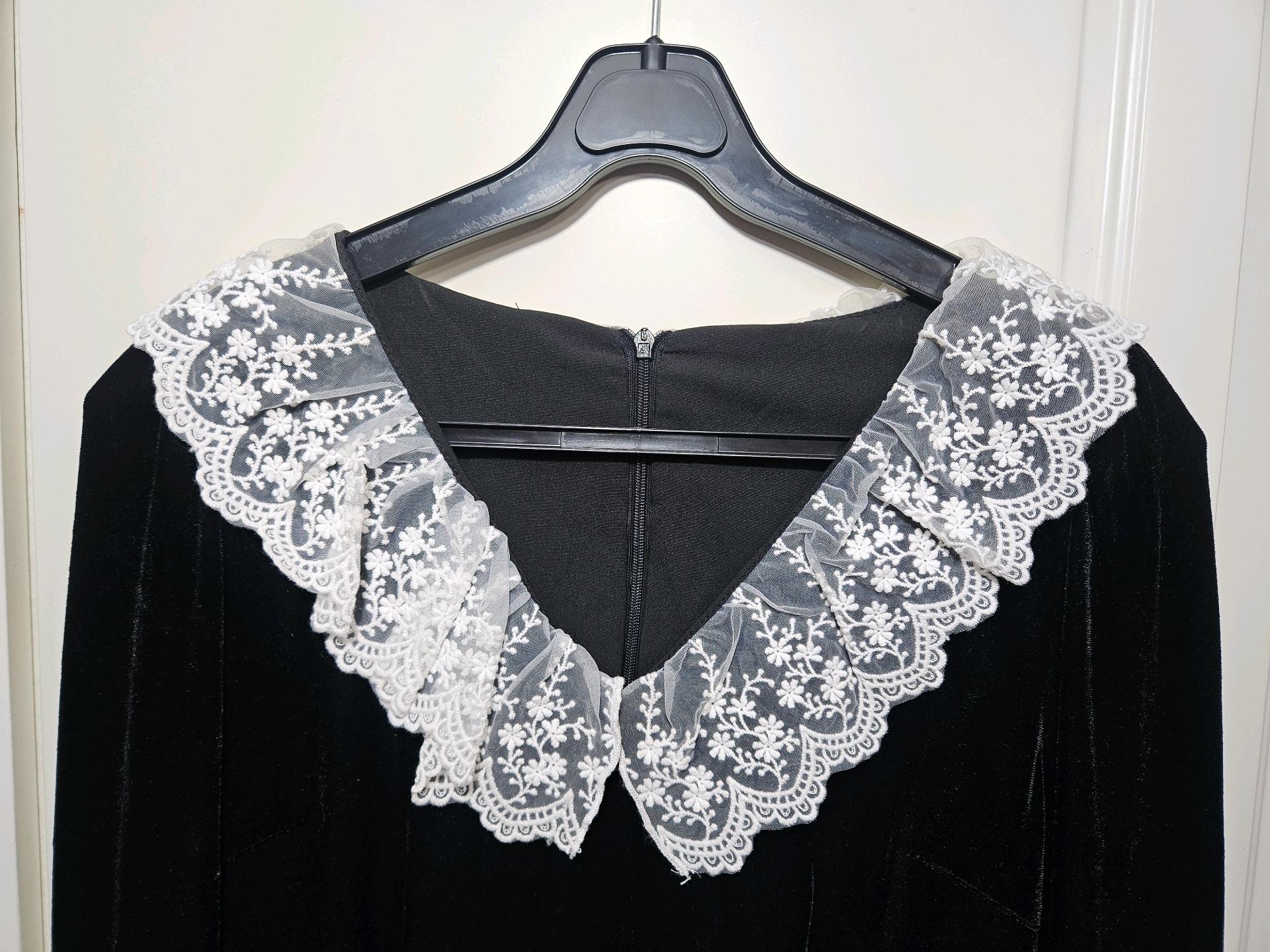 쎄무아듀 Lace doll collar velvet black dress (S) 3
