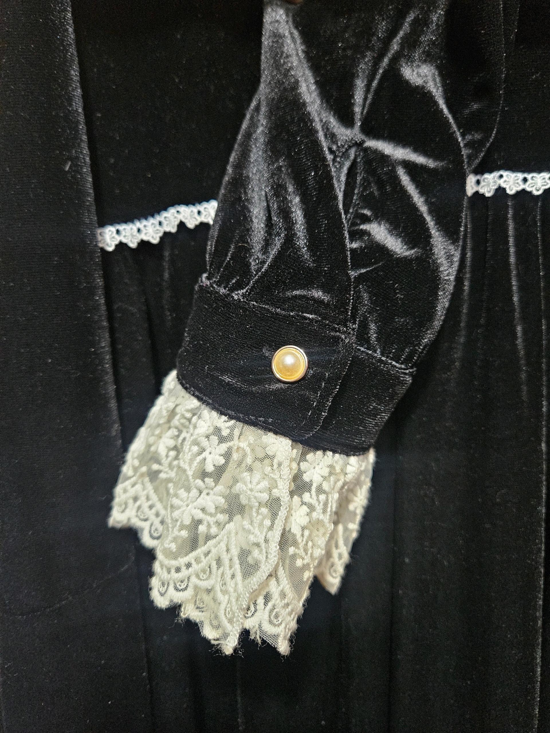 쎄무아듀 Lace doll collar velvet black dress (S) 5