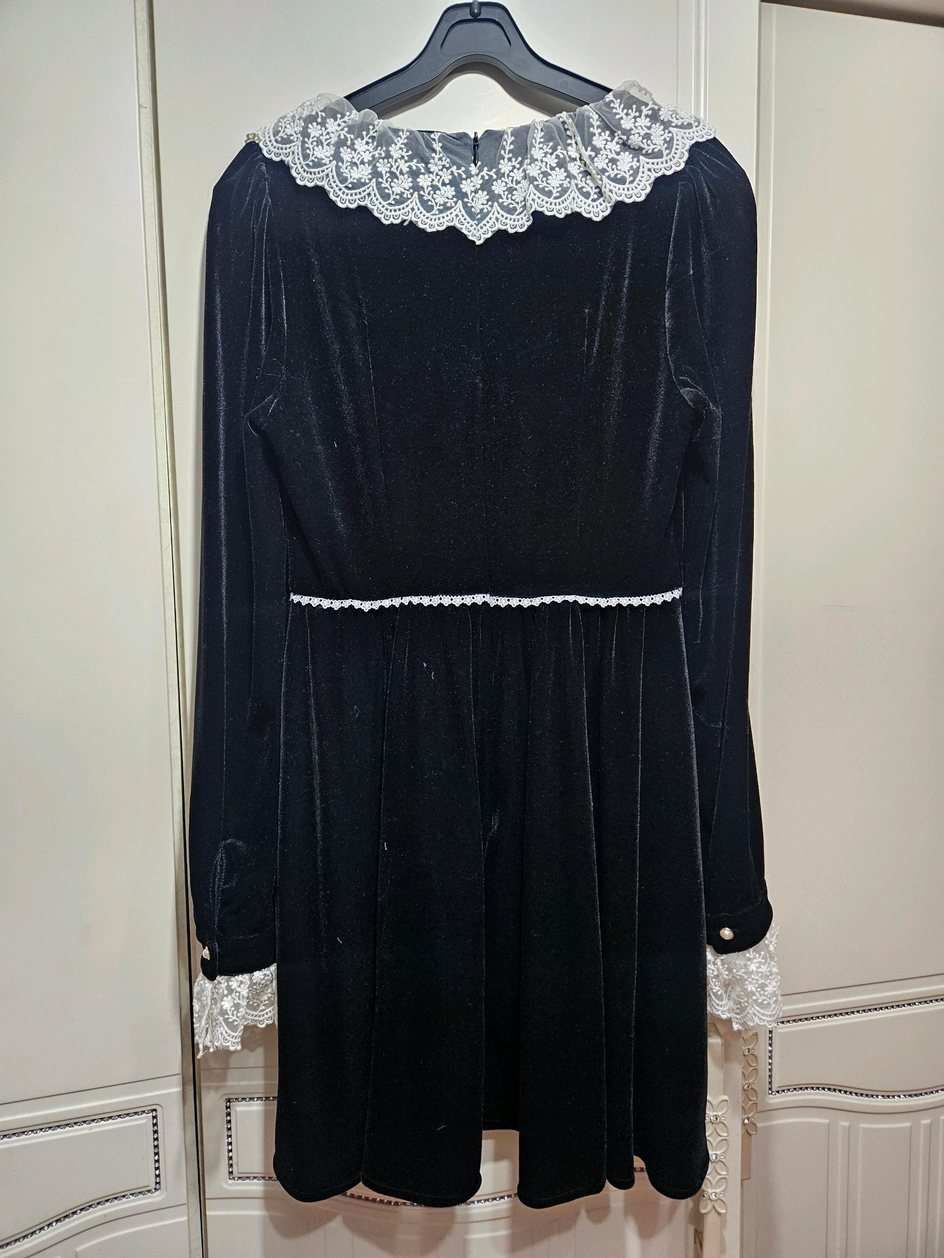 쎄무아듀 Lace doll collar velvet black dress (S) 6