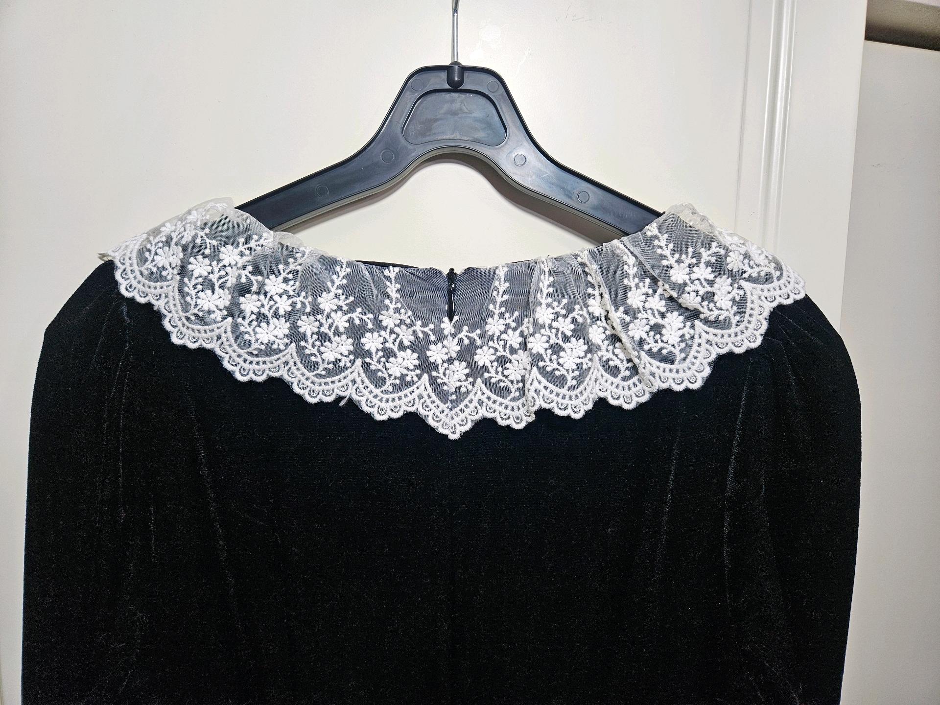 쎄무아듀 Lace doll collar velvet black dress (S) 7