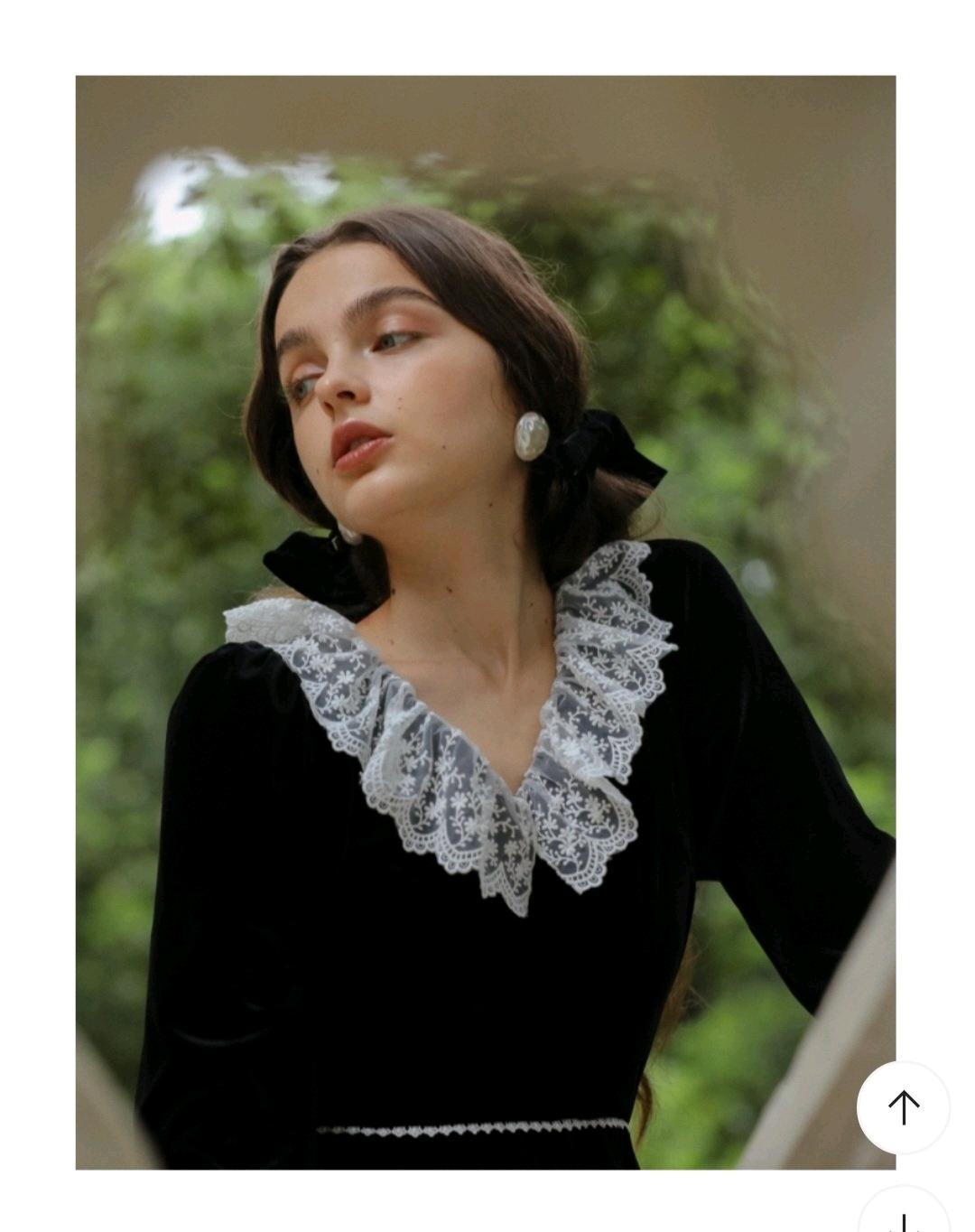 쎄무아듀 Lace doll collar velvet black dress (S) 8