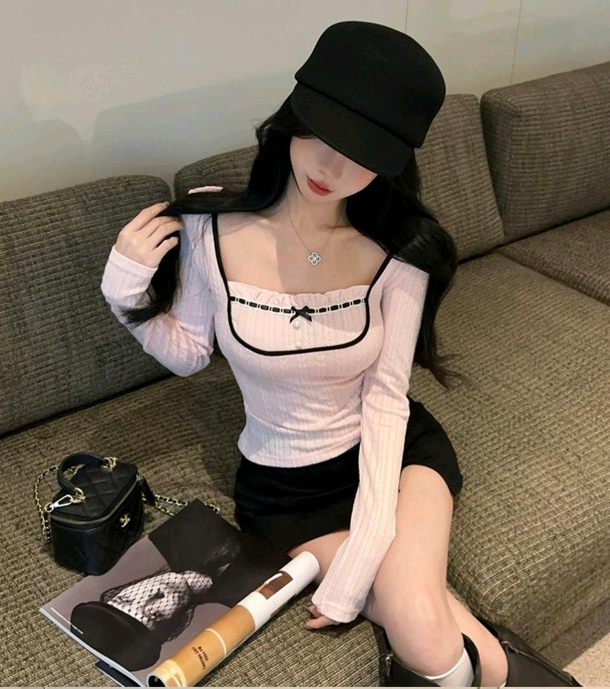 러블리 프릴 스퀘어넥 진주버튼 꽈베기 긴팔티 5