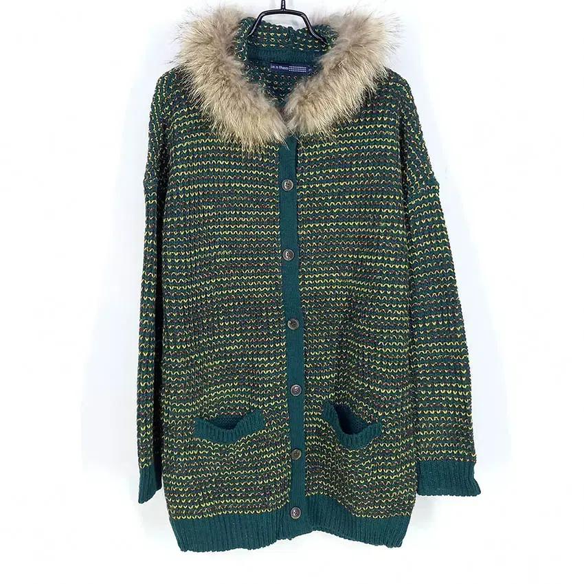 어스앤뎀 여성 추동 라쿤퍼 루즈핏 니트가디건 그린85 (HU43151) 2