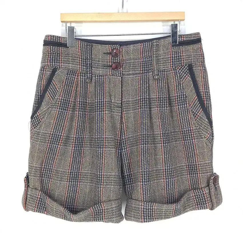 톰보이 여 체크 롤업 모직 4부팬츠 브라운 (HU27246) 2