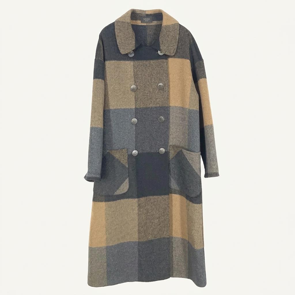 소고 여성 울혼방 체크 롱모직코트 딥베이지F (HU42553) 1
