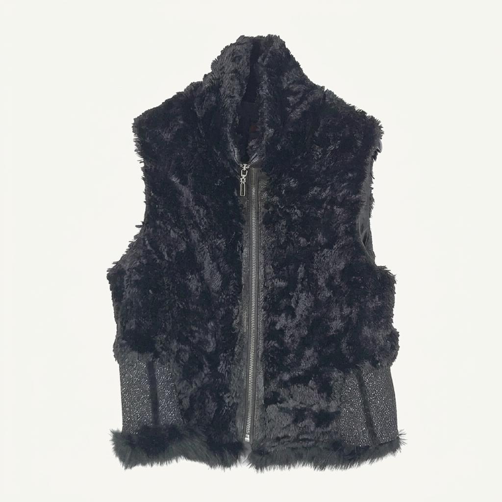 빈티지 여성 페이크퍼 니트 민소매자켓 블랙 (HU42362) 1