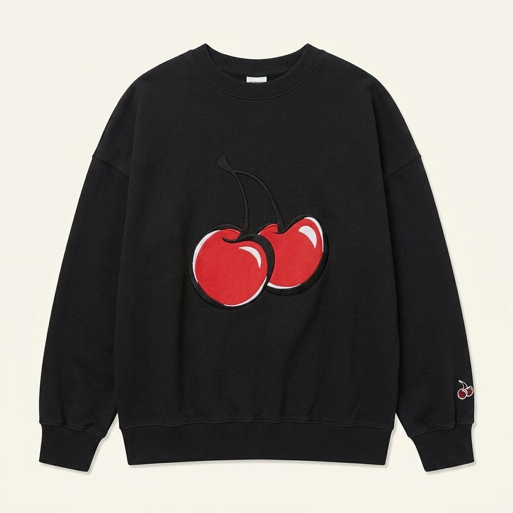 키르시 여 플리스로고 소매패치 기모 맨투맨 블랙 (HU27004) 1