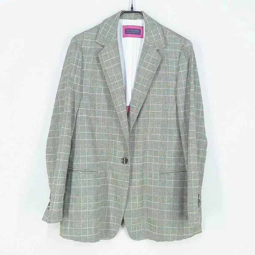 VIVIENNE 여성 얇은춘추 마혼방 체크자켓 그린90 (HU40653) 2