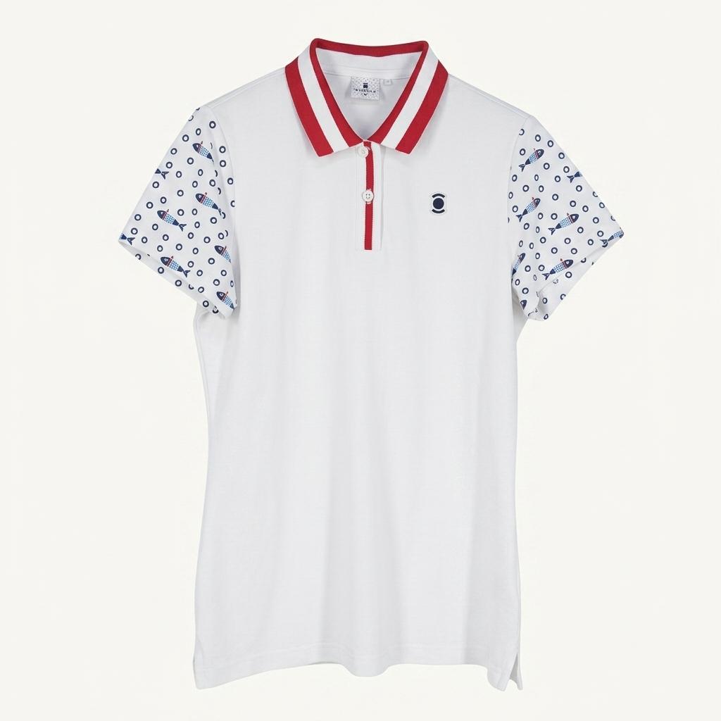 와이드앵글 여성 소매패턴 카라반팔티 화이트 (HU40156) 1