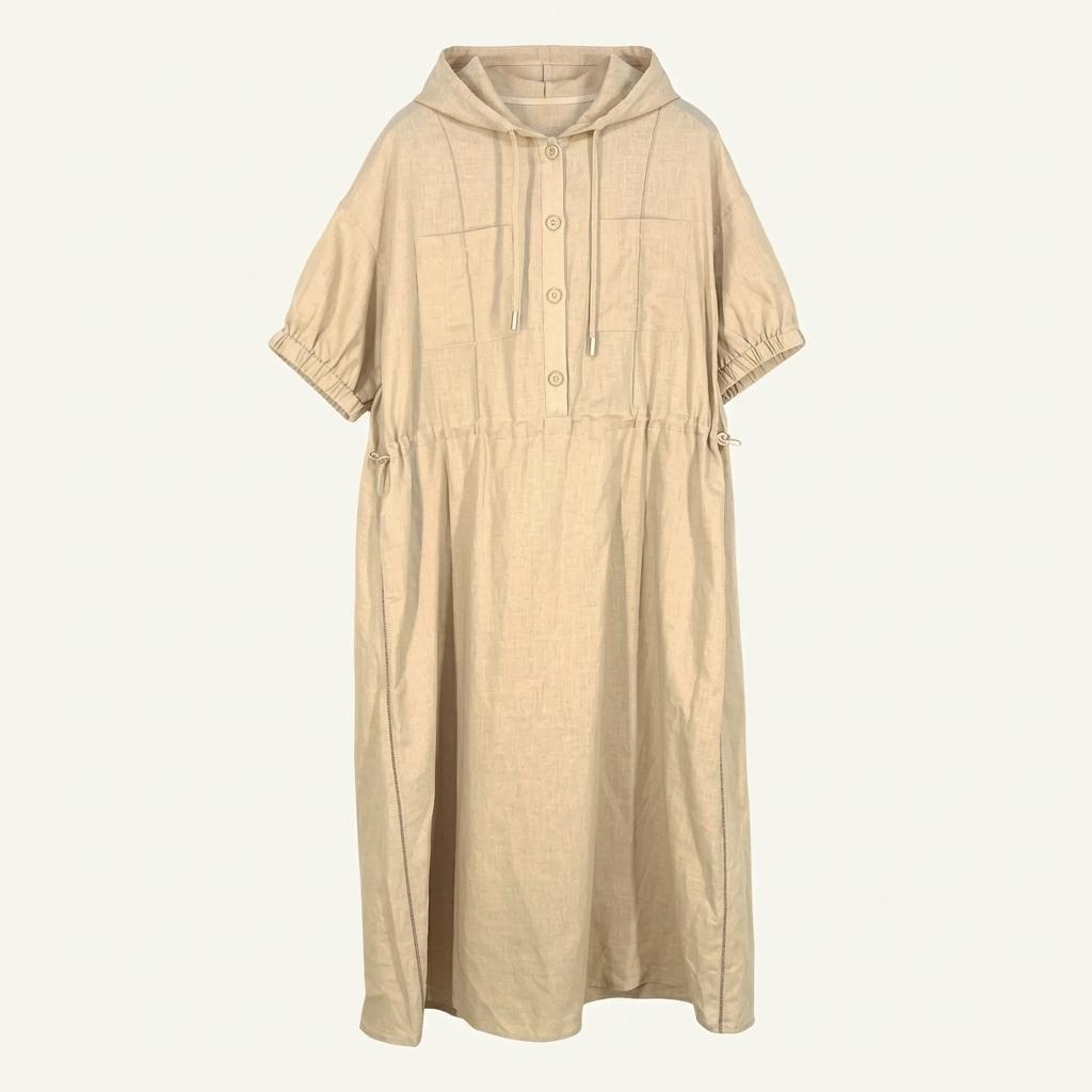 여성 춘하 스트링 후드 홑겹 미디원피스 베이지F (HU39952) 1