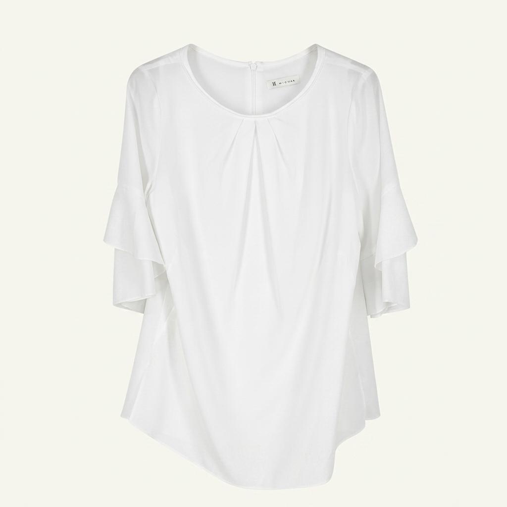 잇미샤 여 레이온 핀턱 프릴소매 블라우스 화이트 (HU23666) 1